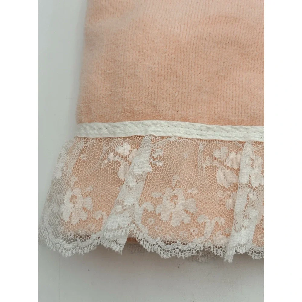 Vintage Pink‎ Bath Towel Lace Trim Floral Embroidered Cottage Granny USA 23x44